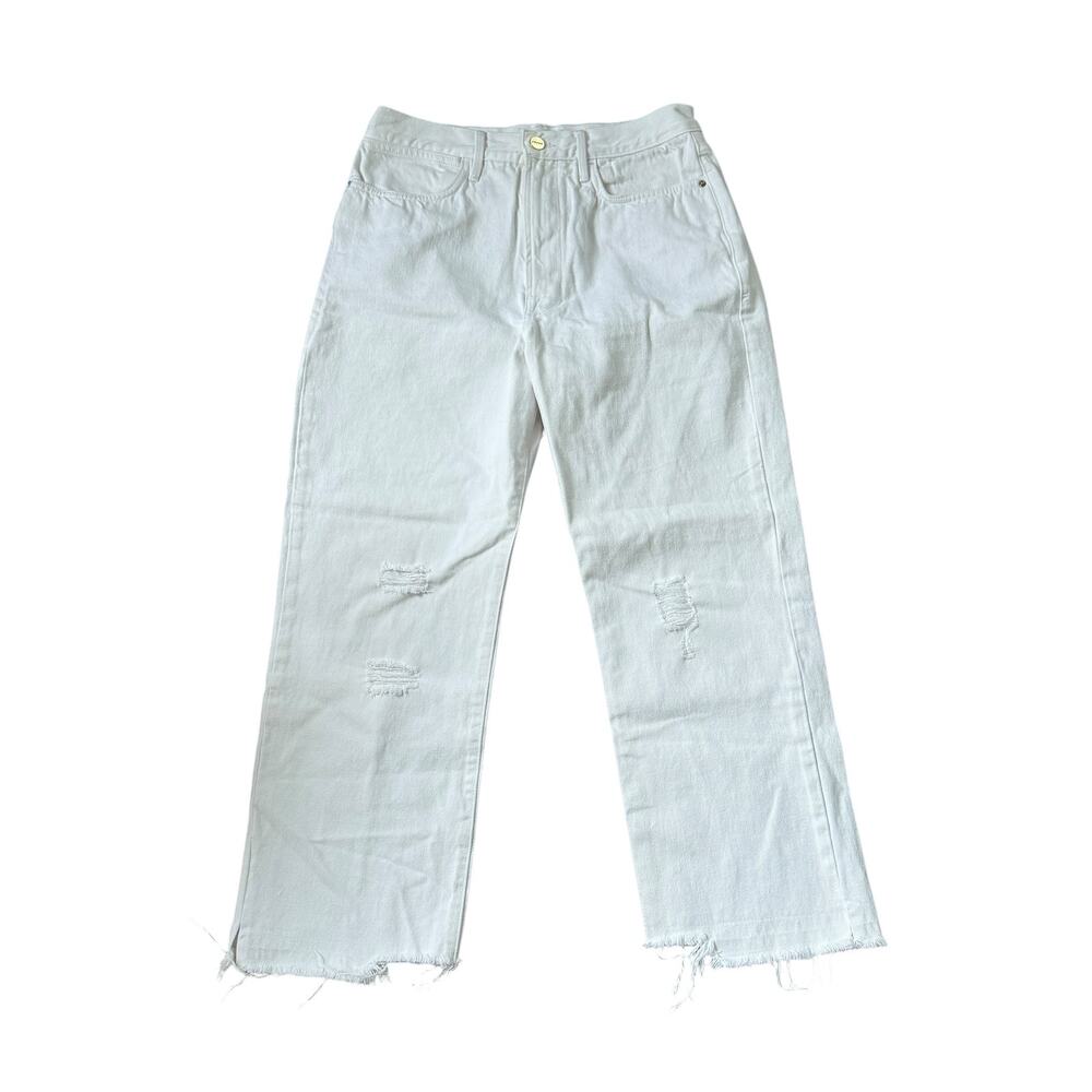 FRAME Le Hollywood Crop Jean Blanc Rips White - Picture 2 of 11